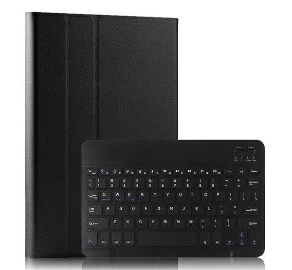Tok álló, bőr hatású (FLIP, bluetooth billentyűzet, asztali tartó,
QWERTY, angol nyelvű) FEKETE Apple IPAD Air 2022, IPAD Air 2020 (Air 4)