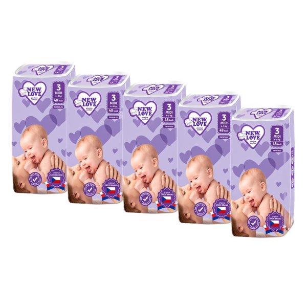MEGAPACK Gyermek eldobható pelenka New Love Premium comfort 3 MIDI 4-9 kg 5x48
db