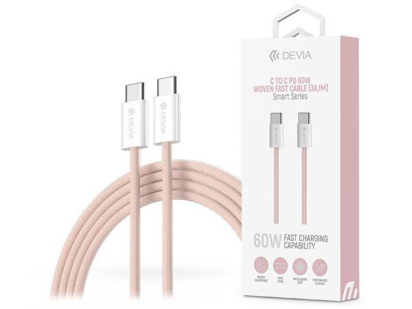 Devia Smart Series Woven 60W PD Type-C/Type-C adat- és töltőkábel 1m - pink