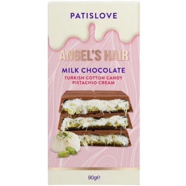 Patislove Angels Hair Milk Chocolate pisztáciakrémmel és vattacukorral
töltött Dubai Angyalhaj tejcsokoládé 90g
