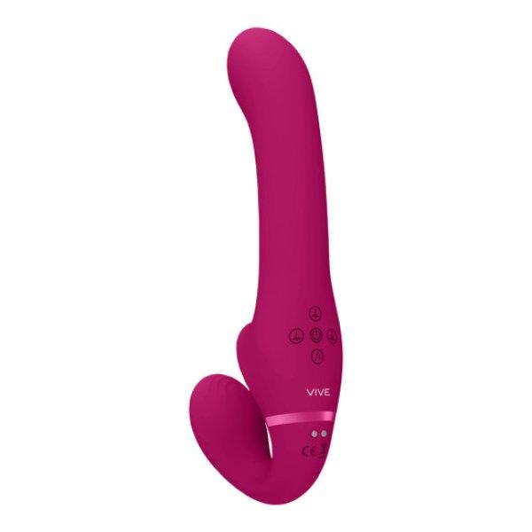 SHOTS VIVE Ai Dual Vibrating Air Wave Tickler Strapless Strapon Pink