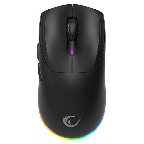 Rampage Vezeték Nélküli Egér - PROTE M5 (PAW3311, Huano 80M, 2400DPI,
400mAh, 6 gomb, RGB, Type-C, fekete)