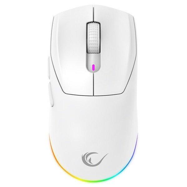 Rampage Vezeték Nélküli Egér - PROTE M5 PRO (PAW3395, Huano 80M, 2600DPI,
500mAh, 6 gomb, RGB, Type-C, fehér)