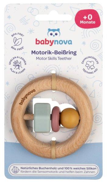 Baby-Nova szilikon és fa rágóka a motoros készségek fejlődésére 0hó+