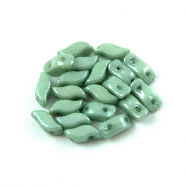StormDuo - cseh préselt kétlyukú gyöngy - White Green Luster - 3x7mm