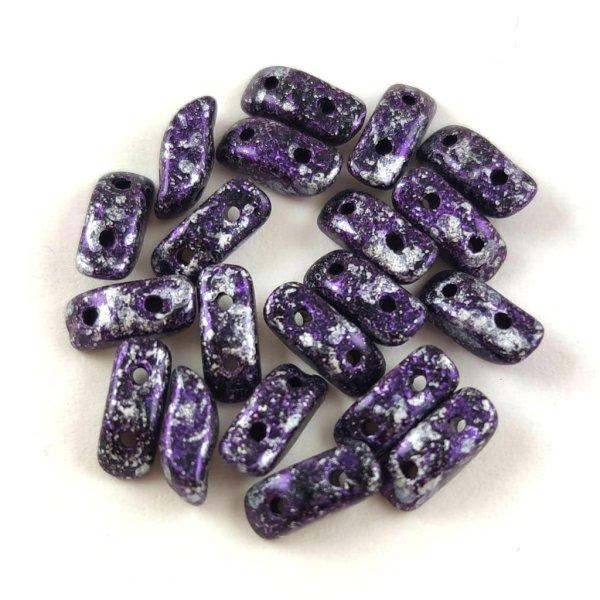 StormDuo - cseh préselt kétlyukú gyöngy - Jet Purple Tweedy - 3x7mm