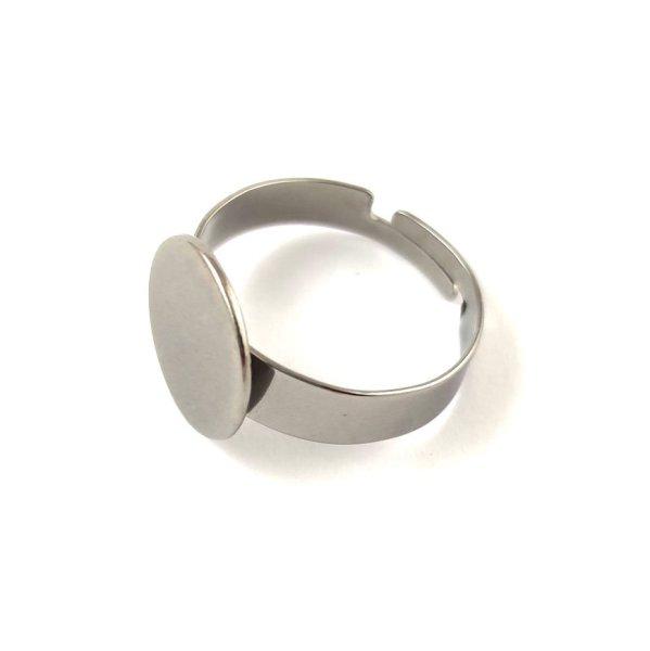 Rozsdamentes gyűrűalap (ragasztós) - platina színű - állítható - lapos -
12mm