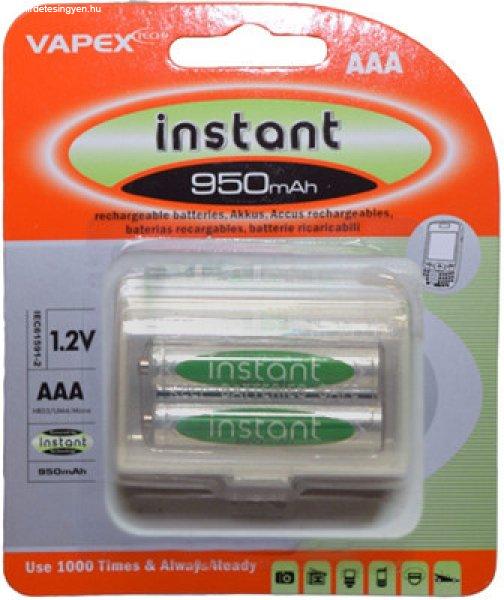 Vapex 2db AAA méretű 1000x tölthető NiMH mini ceruza akkumulátor 1.2V
950mAh akkutartó