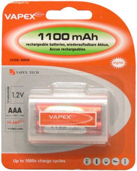 Vapex 2db AAA méretű NiMH mini ceruza akkumulátor 1.2V 1100mAh akkutartó