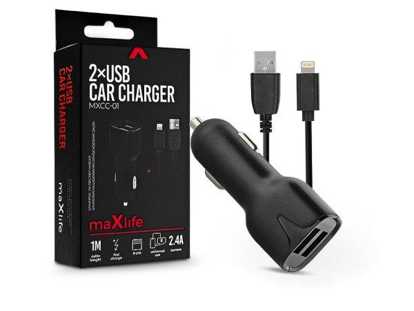Maxlife 2xUSB szivargyújtó töltő adapter + USB - Lightning kábel 1 m-es
vezetékkel - 12W - Maxlife MXCC-01 Lightning 2xUSB Car Fast Charger - fekete