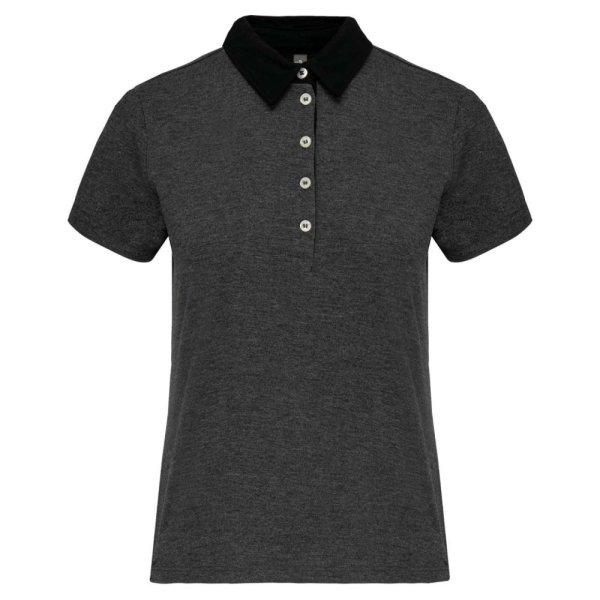 Női galléros jersey póló, kontrasztos gallérral, Kariban KA261, Dark Grey
Heather/Black-XL