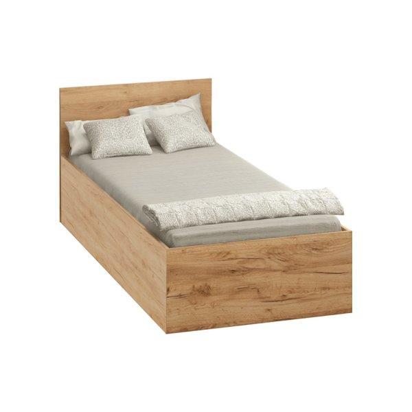 KONDELA Ágy fém ráccsal és tárolóhellyel, 90x200, tölgy craft arany, DOLI