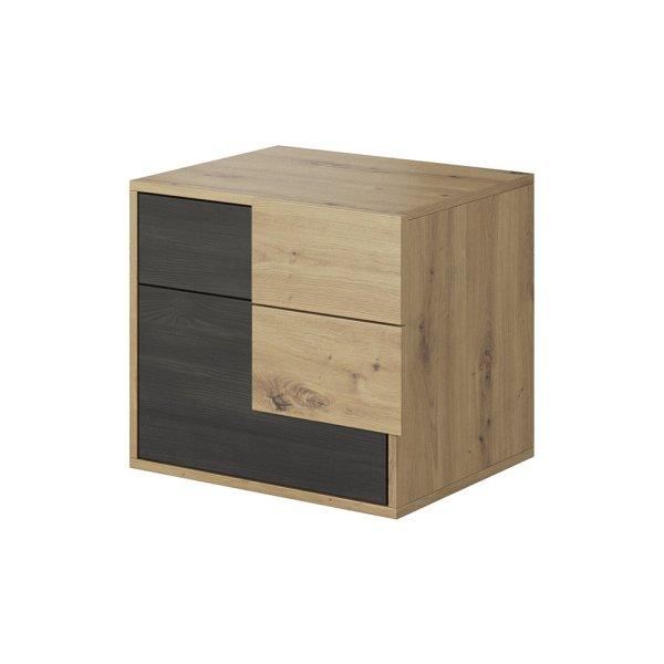 KONDELA Éjjeliszekrény, fekete norvég fenyő/artisan tölgy, BAFRA