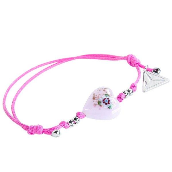 Lampglas Játékos rajzokkal díszített karkötő Pink Flower Lampglas
gyönggyel BLH11