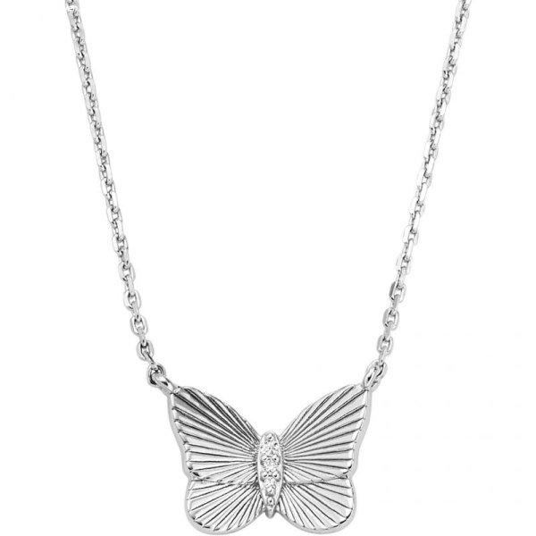 Fossil Bájos ezüst nyaklánc Butterflies kristályokkal JFS00619040