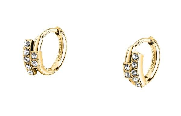 Trussardi Aranyozott karika fülbevaló cirkónium kövekkel T-Logo TJAXC87