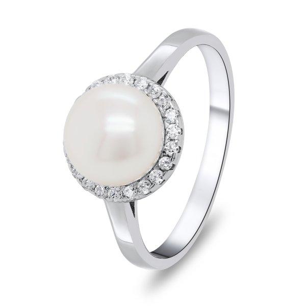 Brilio Silver Elegáns ezüst gyűrű gyönggyel és cirkónium kővel RI034W 56
mm