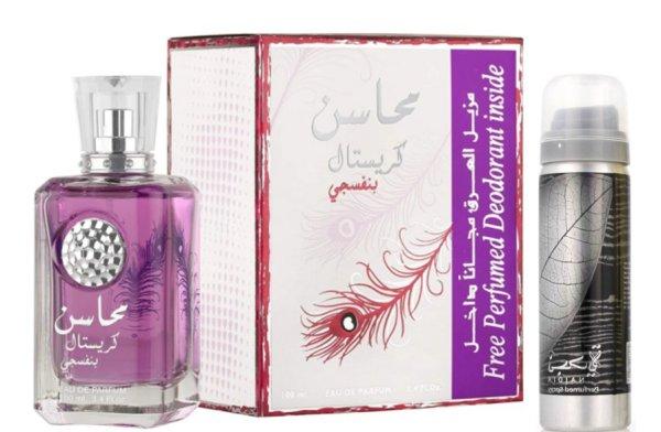 Lattafa Mahasin Crystal Violet EDP 100 ml + dezodor spray Najdia 50 ml