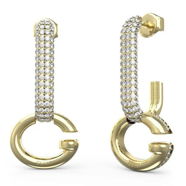 Guess Divatos aranyozott lógó fülbevaló Oh My G JUBE04520JWYGT/U