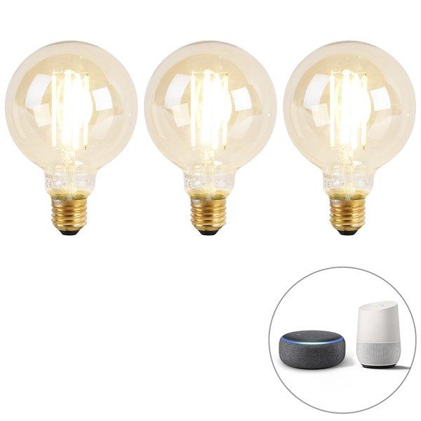 3 db-os készlet okos E27 Dim to Warm LED izzó G95 Goldline 7W 806lm 1800K -
3000K