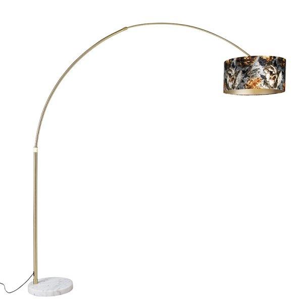 Ív lámpa sárgarézzel, virágmintás árnyékolóval 50 cm - XXL