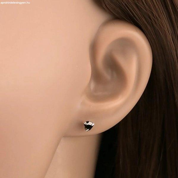 925 ezüst fülbevaló, fekete cirkónia szív, 4 mm, stekkerek