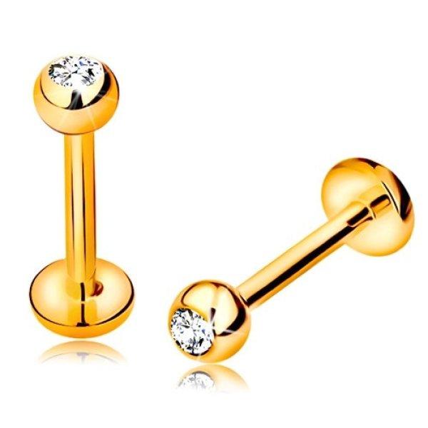 9K arany piercing ajakba és állba - labret golyóval cirkóniával és
körrel, 8 mm
