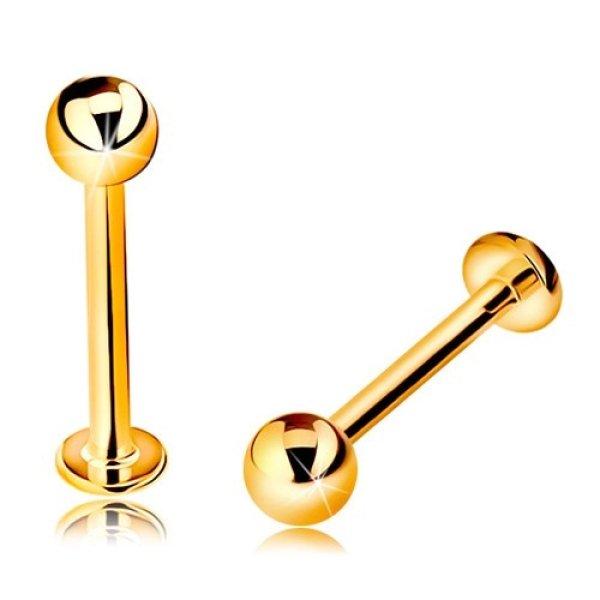 14K arany piercing ajakba vagy állba - labret golyóval és körrel, 12 mm