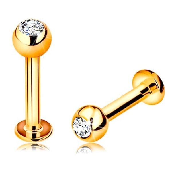 Labret ajakba, állba és ajak fölé 585 aranyból - golyó cirkóniával, 10
mm