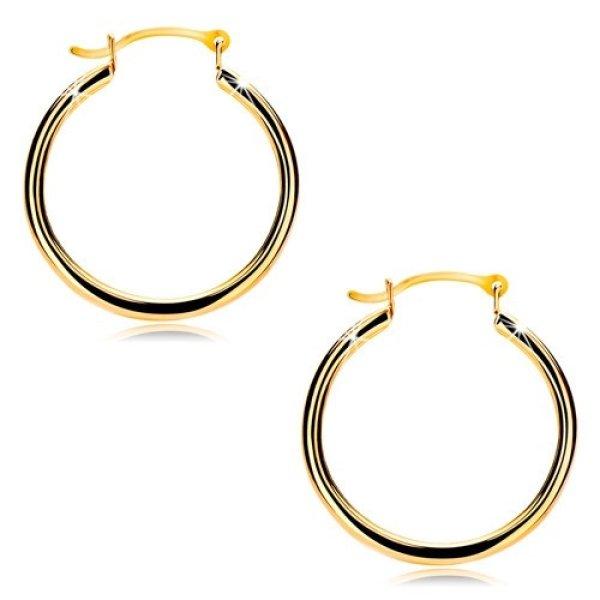 Fülbevaló sárga 14K aranyból - karikák fényes sima felülettel, 18 mm