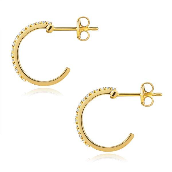 14K sárga arany fülbevaló - nyitott kör átlátszó cirkóniákkal, 13 mm