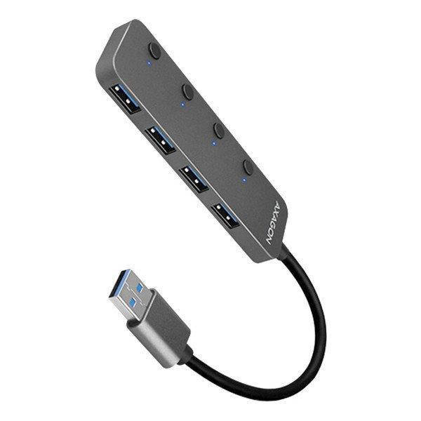 AXAGON HUE-MSA, 4x USB 3.2 Gen 1 SWITCH hub, fém, micro USB csatlakozó, kábel
USB-A 20cm