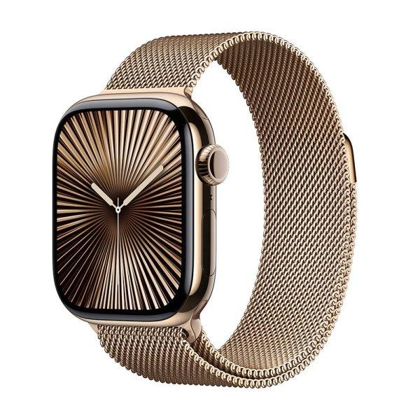 Apple Watch Series 10 GPS + Cellular 42mm Gold Titanium Case with Gold Milanese
Loop
