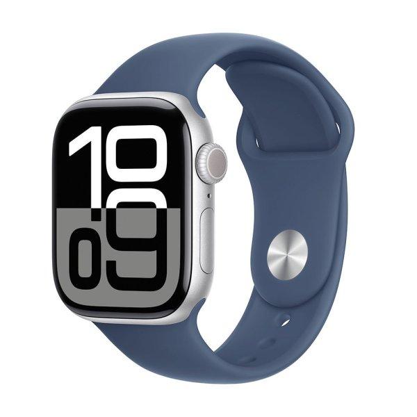 Apple Watch Series 10 GPS + Cellular 42mm Silver Aluminium Case with Denim Sport
Band - M/L
