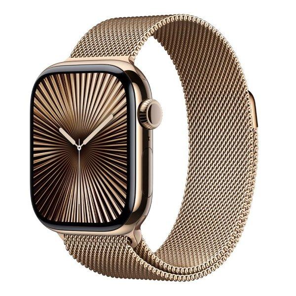 Apple Watch Series 10 GPS + Cellular 46mm Gold Titanium Case with Gold Milanese
Loop - S/M