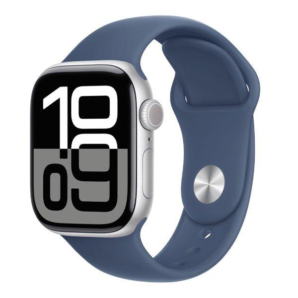 Apple Watch Series 10 GPS + Cellular 46mm Silver Aluminium Case with Denim Sport
Band - S/M