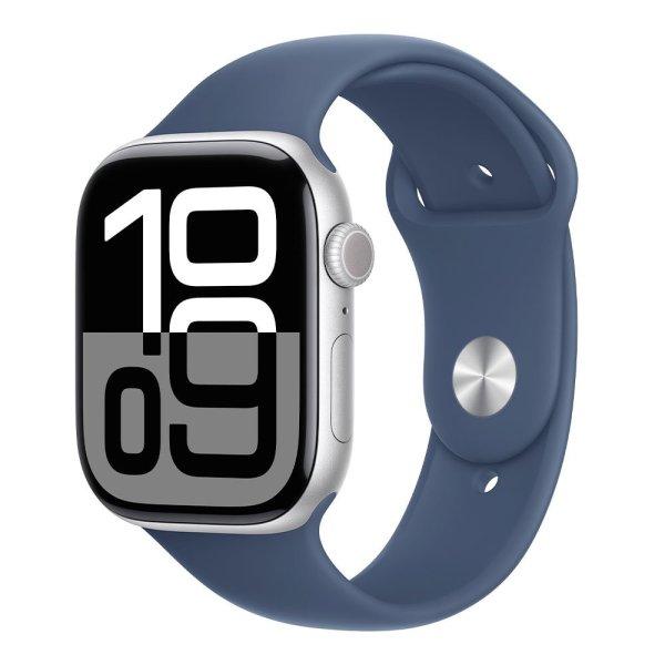 Apple Watch Series 10 GPS 46mm Silver Aluminium Case with Denim Sport Band - M/L