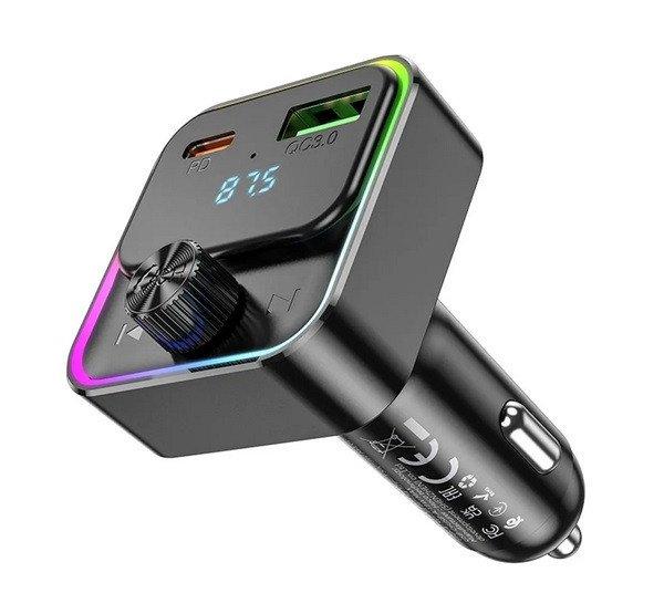 HOCO E81 bluetooth FM transmitter autós töltő USB+Type-C aljzat (30W, PD
gyorstöltő 3.0, LED kijelző) FEKETE