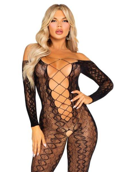  Crotchless, Footless Lingerie Bodystocking - Black O/S 