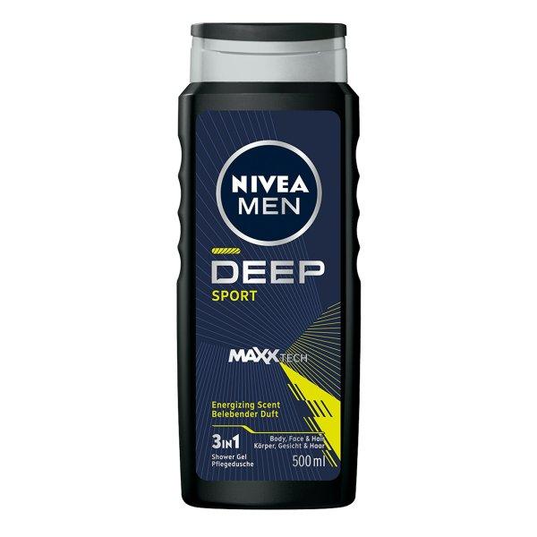 Nivea Zuhanyzselé arcra, testre és hajra férfiaknak Deep Sport Men (Body,
Face & Hair Shower Gel) 500 ml