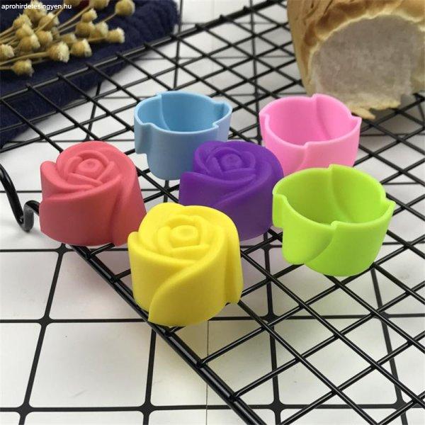 12 részes színes szilikon muffin sütőforma - rózsa forma
