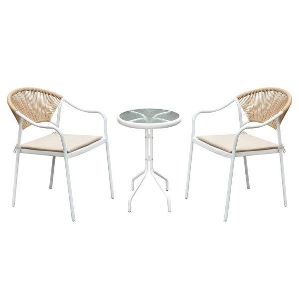 Műrattan kertibútor szett, 2 székkel, párnákkal, fehér, bézs - BALCON -
Butopêa