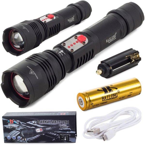 Bailong Cree LED USB katonai zseblámpa 