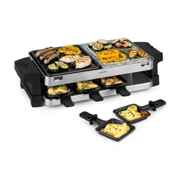 Klarstein Sirloin, raclette grill, 1500 W, alumínium / kő, 8 személyre, LED
jelzőfény