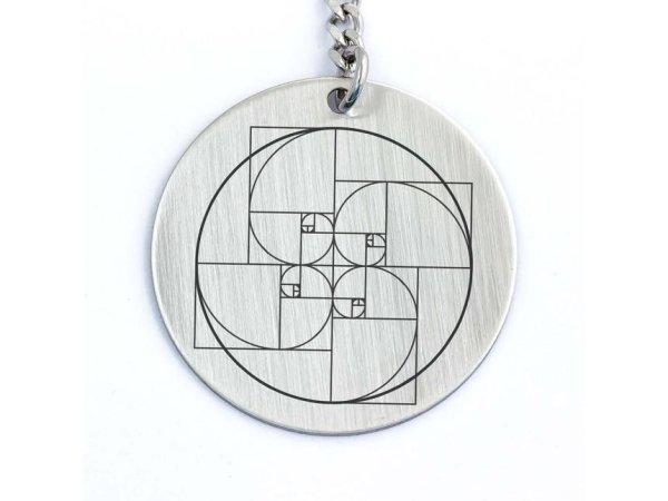 Fibonacci kerek acél medálos kulcstartó