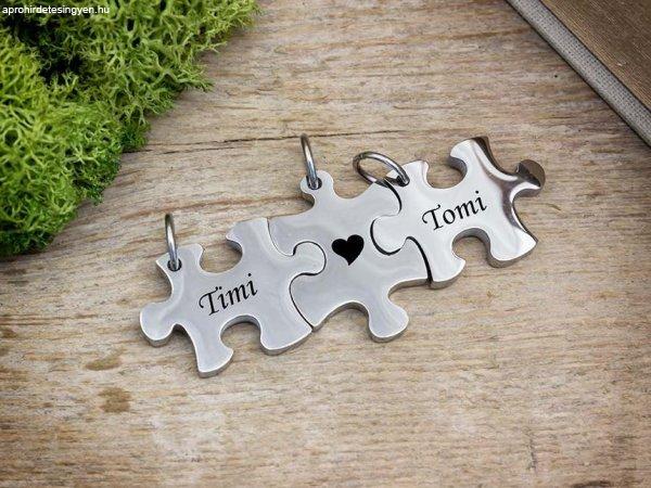 Puzzle kirakó 3 db egyedi acél medálos szett