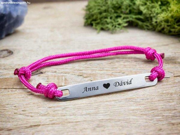 Szeretet egyedi lapbetétes pink microcord karkötő