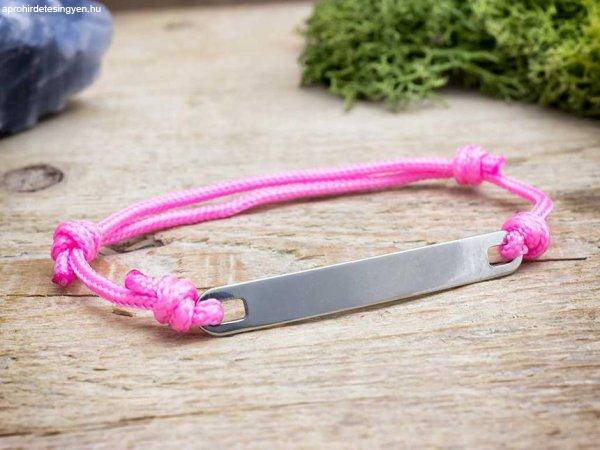 Gravírozható lapbetétes rózsaszín microcord karkötő
