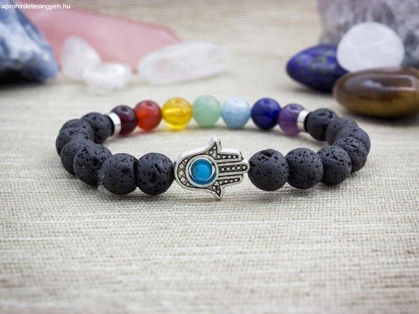 Hamsa medálos csakra ásvány karkötő