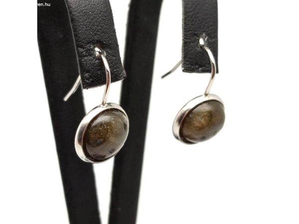 Fülbevaló lencse labradorit bedugós fém kerettel 8mm